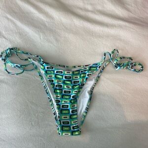 Tie-Side Bikini Bottom in Blue & Green Geo Print